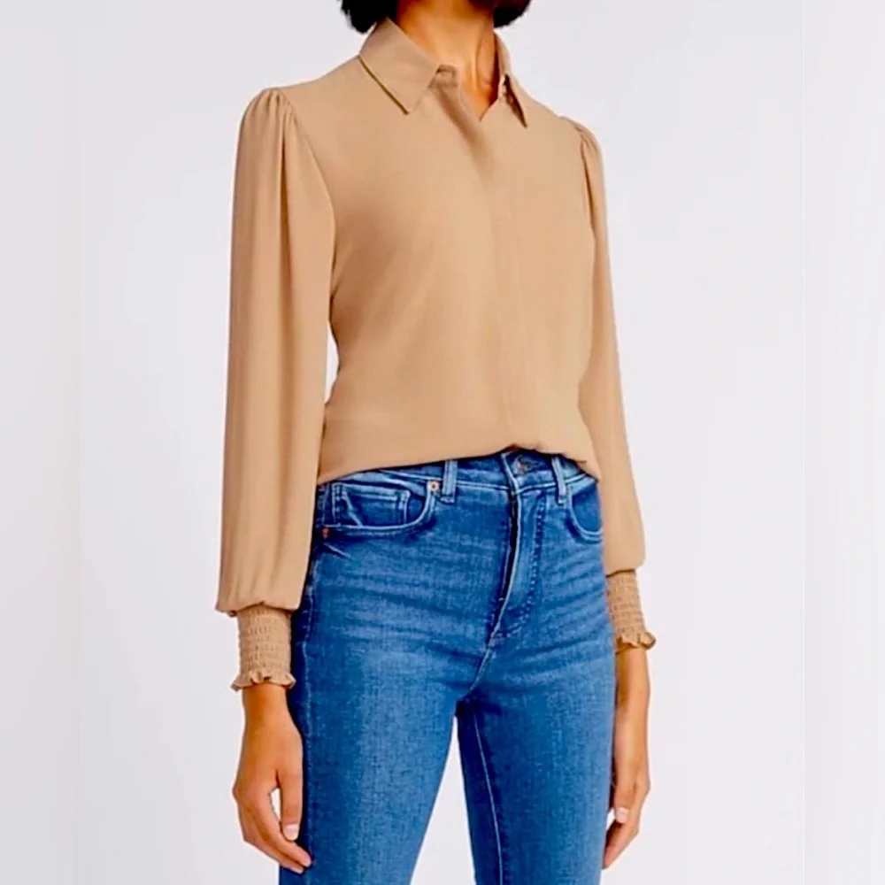 Express Smocked Cuff Portofino Blouse - Picture 1 of 6